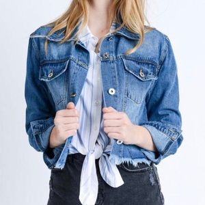 Love Tree Cropped Distressed Denim Jacket